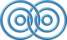 Two interlocked sets of three concentric blue circles